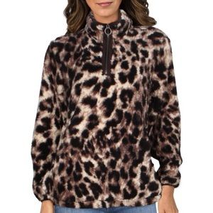 Soft Sherpa animal Print Pullover Top Brown